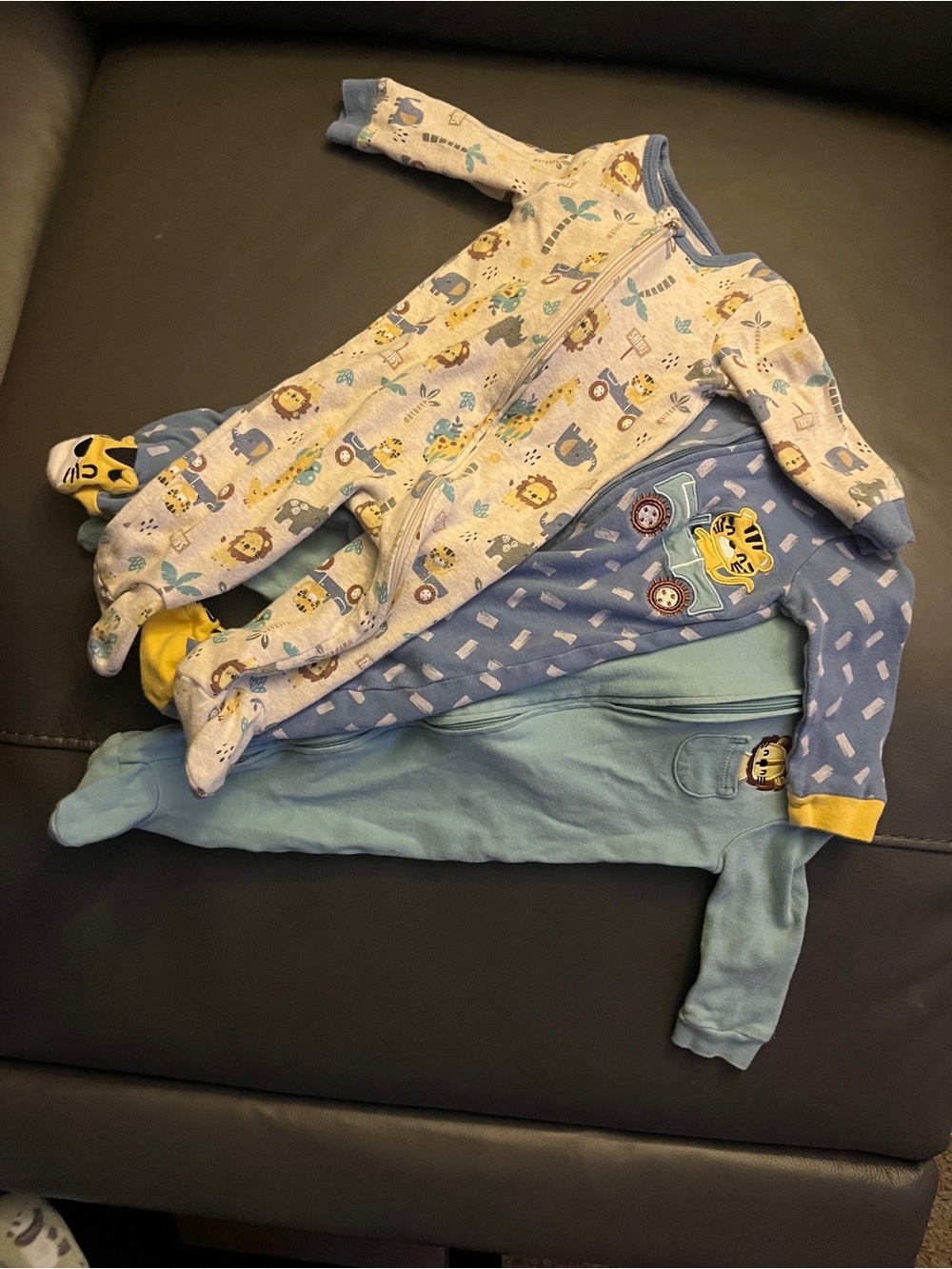 3 pack Koala Baby Safari themed double zip footie Pajamas